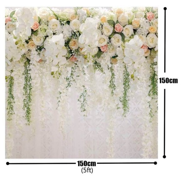 White & Green Pink Rose Wisteria Background 5x5 feet Vinyl Wedding Party Floral - Picture 3 of 3